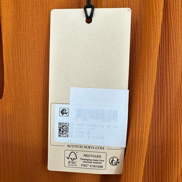 Scotch And Soda Smocked Mini Dress Color Cinnamon Spice Size Small - NEW - Picture 7 of 8